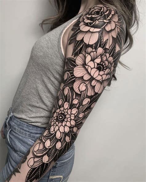 flower cover up tattoo ideas|flower sleeve tattoo stencil.